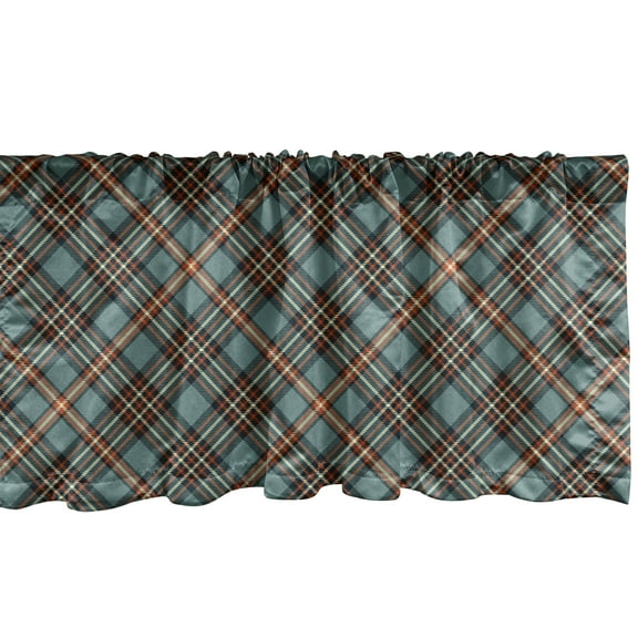 Ambesonne Abstract Window Valance, Classic Plaid Inspired, 54" X 12", Redbrown Slate Blue