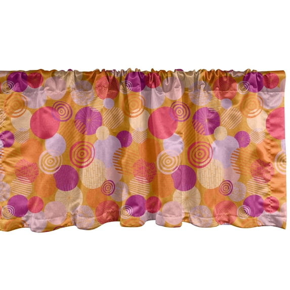 Ambesonne Abstract Window Valance, Colorful Circles Oval Shaped Rounds Spiral Stripes Girly Fashion, Curtain Valance for Kitchen Bedroom Decor with Rod Pocket, 54" X 18", Purple Marigold