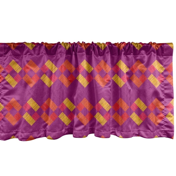 Ambesonne Abstract Window Valance, Colorful Geometric Pattern with Hatched Squared Motif Print, Curtain Valance for Kitchen Bedroom Decor with Rod Pocket, 54" X 12", Dark Magenta Multicolor