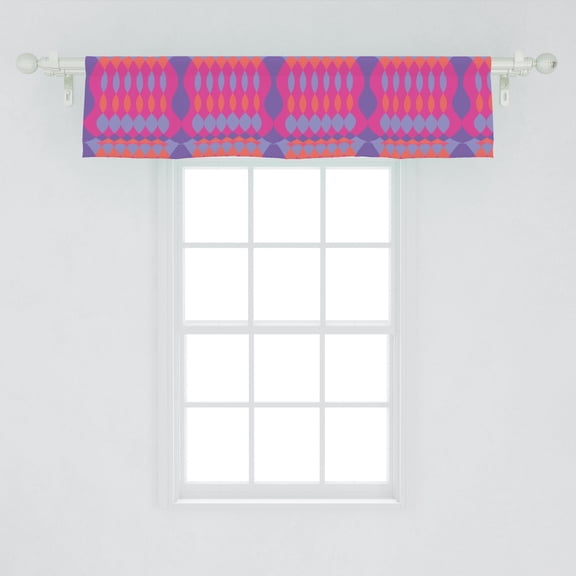Ambesonne Abstract Window Valance, Colorful Pattern of Oval and Diamond, Curtain Valance for Kitchen Bedroom Decor with Rod Pocket, 54" X 12", Magenta Blue Violet