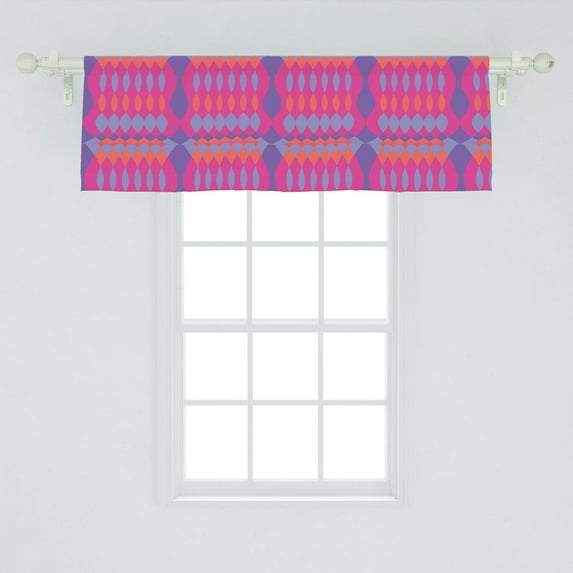 Ambesonne Abstract Window Valance, Colorful Pattern of Oval and Diamond, Curtain Valance for Kitchen Bedroom Decor with Rod Pocket, 54" X 18", Magenta Blue Violet