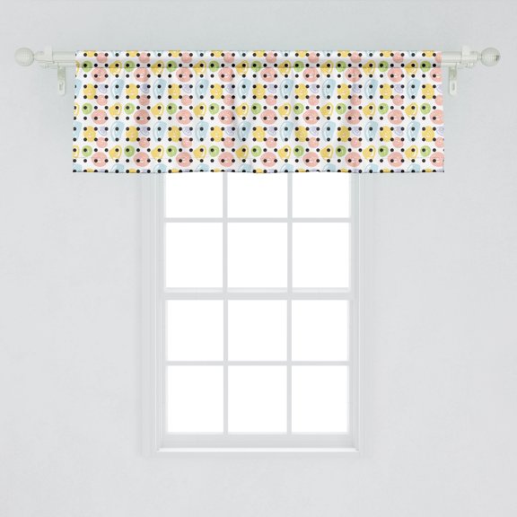 Ambesonne Abstract Window Valance, Colorful Scribble Rounds and Dark Color Polka Dots Modernistic Print, Curtain Valance for Kitchen Bedroom Decor with Rod Pocket, 54" X 18", Multicolor
