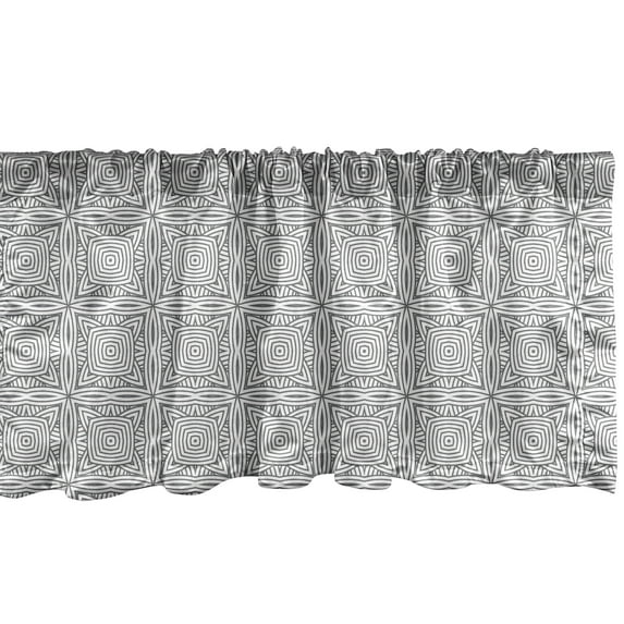 Ambesonne Abstract Window Valance, Concentric Round Squares, 54" X 12", Dimgray and White