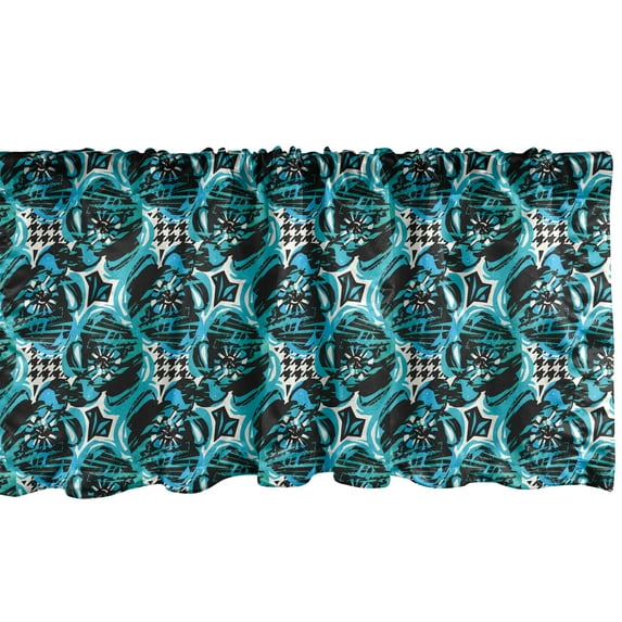 Ambesonne Abstract Window Valance, Contemporary Art Design of Stroke Flowers and Goosefoot, Curtain Valance for Kitchen Bedroom Decor with Rod Pocket, 54" X 12", Aqua Sky Blue