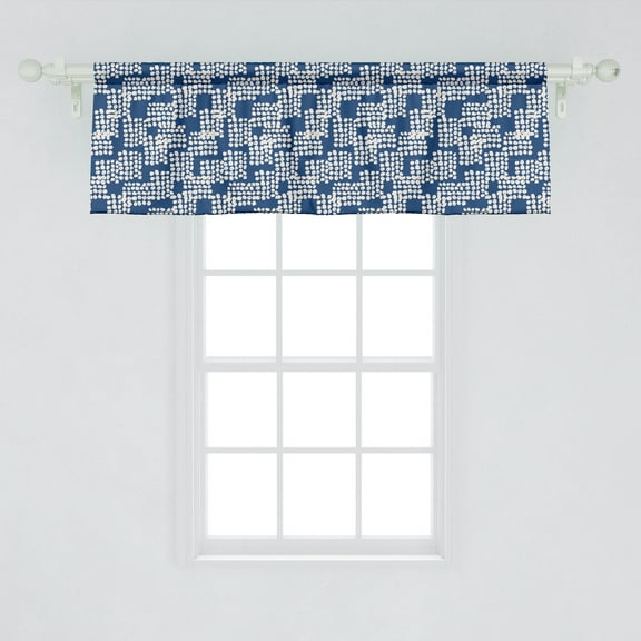 Ambesonne Abstract Window Valance, Contemporary Monochrome Style Pattern with Geometric Inspirations, Curtain Valance for Kitchen Bedroom Decor with Rod Pocket, 54" X 18", Dark Blue and Eggshell