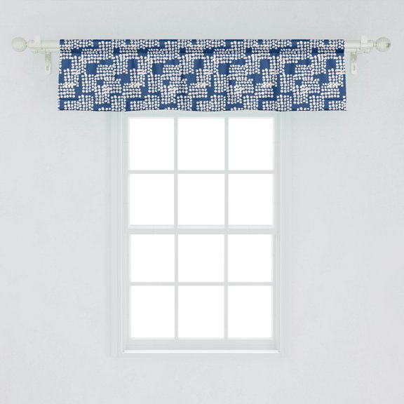 Ambesonne Abstract Window Valance, Contemporary Monochrome Style Pattern with Geometric Inspirations, Curtain Valance for Kitchen Bedroom Decor with Rod Pocket, 54" X 12", Dark Blue and Eggshell