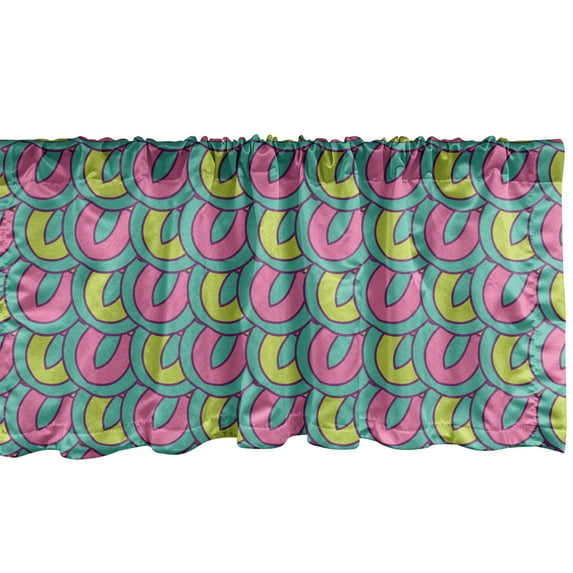 Ambesonne Abstract Window Valance, Continuous Doodle Pattern with Retro Overlap Motif, Curtain Valance for Kitchen Bedroom Decor with Rod Pocket, 54" X 18", Dark Seafoam Apple Green
