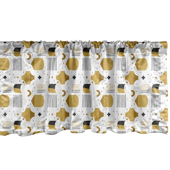 Ambesonne Abstract Window Valance, Convex and Concave Shapes Stripes Pattern, Curtain Valance for Kitchen Bedroom Decor with Rod Pocket, 54" X 18", White Dark Yellow