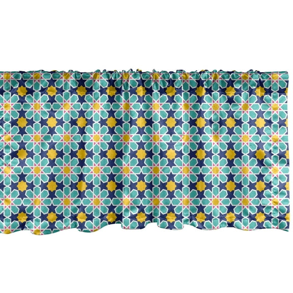 Ambesonne Abstract Window Valance, Eastern Inspired Formation, 54" X 18", Night Blue Turquoise