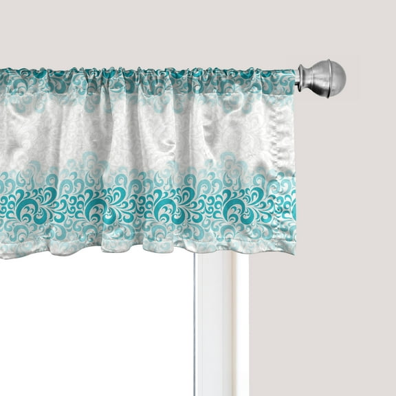 Ambesonne Abstract Window Valance, Floral Classic Design, 54" X 18", Teal Turquoise White