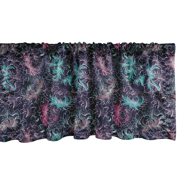 Ambesonne Abstract Window Valance, Floral Outline Drawings, 54" X 18", Dark Purple Multicolor