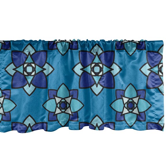 Ambesonne Abstract Window Valance, Floral Repeating Tile Art, 54" X 12", Sea Blue Cobalt Blue