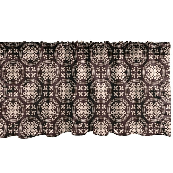 Ambesonne Abstract Window Valance, Flourishing Antique Motifs, 42" x 12", Dark Maroon Champagne