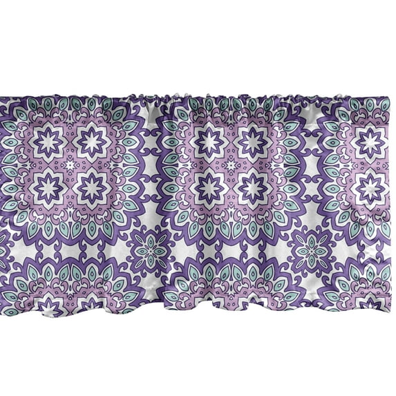 Ambesonne Abstract Window Valance, Flower Inspired Shapes, 54" X 18", Blue Violet Mint Green
