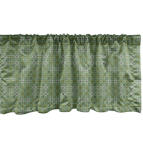 Ambesonne Abstract Window Valance, Flowery Ethnic Star Design, 54" X 18", Olive Green