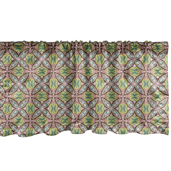 Ambesonne Abstract Window Valance, Geometric Flowers Inspired Motifs Ornamental Details, Curtain Valance for Kitchen Bedroom Decor with Rod Pocket, 54" X 18", Avocado Green Multicolor