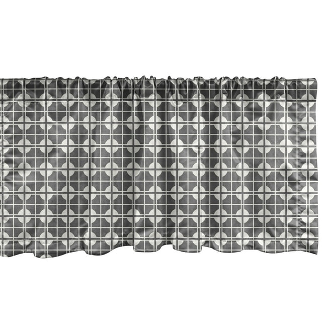 Ambesonne Abstract Window Valance, Geometric Pattern with Retro Crossed Lines Square and Round Motif Image, Curtain Valance for Kitchen Bedroom Decor with Rod Pocket, 54" X 12", Grey and Off White