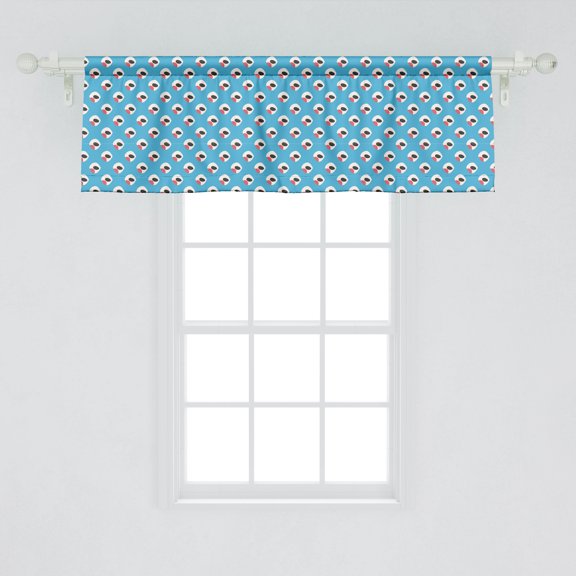 Ambesonne Abstract Window Valance, Geometrical Themed Pattern with Quirky Rounds, Curtain Valance for Kitchen Bedroom Decor with Rod Pocket, 54" X 18", Sky Blue Dark Coral