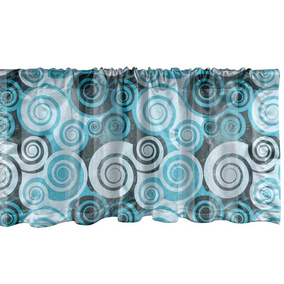 Ambesonne Abstract Window Valance, Grunge Art Spiral Circles, 54" X 18", Sky Blue Grey Teal