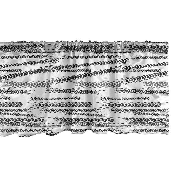 Ambesonne Abstract Window Valance, Grunge Theme Tire Tracks, 42" x 12", White and Charcoal Grey