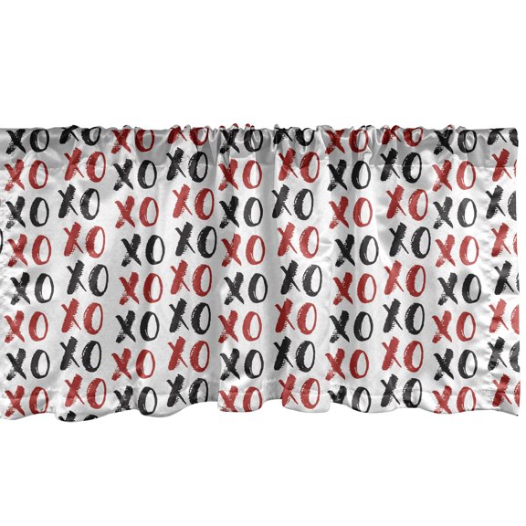 Ambesonne Abstract Window Valance, Grungy Calligraphic Hugs and Kisses Xoxo Lettering Sign Conceptual Pattern, Curtain Valance for Kitchen Bedroom Decor with Rod Pocket, 54" X 12", Ruby Black White