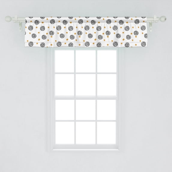 Ambesonne Abstract Window Valance, Hand Drawn Circles with Bullseye Pattern with Squares Geometric Composition, Curtain Valance for Kitchen Bedroom Decor with Rod Pocket, 54" X 12", Pale Coffee Black