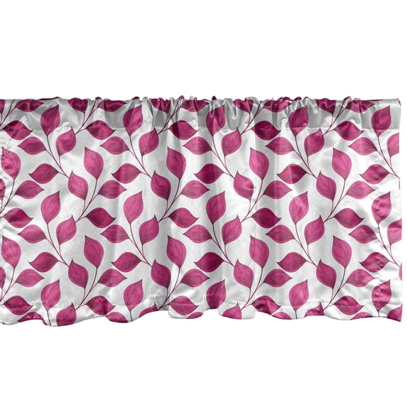 Ambesonne Abstract Window Valance, Hand Drawn Floral Pattern Art Vibrant Leaves Twigs Paisley Garden Style, Curtain Valance for Kitchen Bedroom Decor with Rod Pocket, 54" X 12", White and Hot Pink