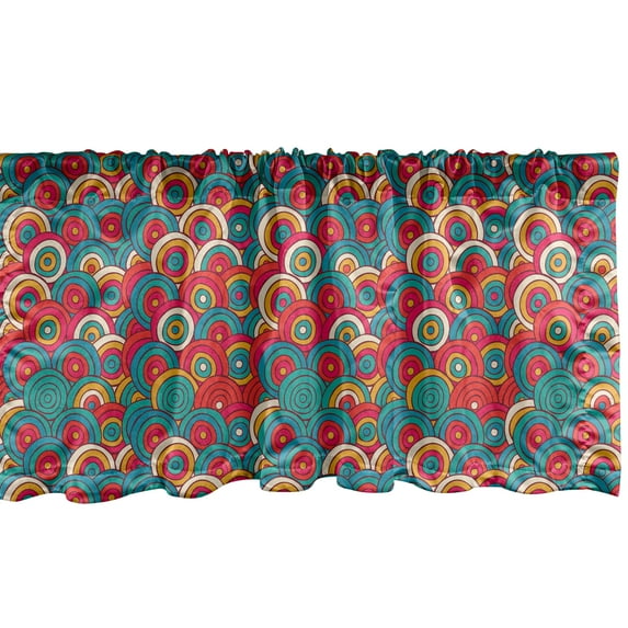 Ambesonne Abstract Window Valance, Hand Drawn Intricate Colorful and Overlapping Circles, Curtain Valance for Kitchen Bedroom Decor with Rod Pocket, 54" X 18", Marigold Dark Coral