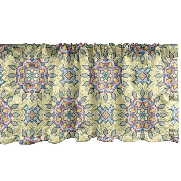 Ambesonne Abstract Window Valance, Mandala Pattern Oriental, 54" X 18", Pale Yellow and Multicolor