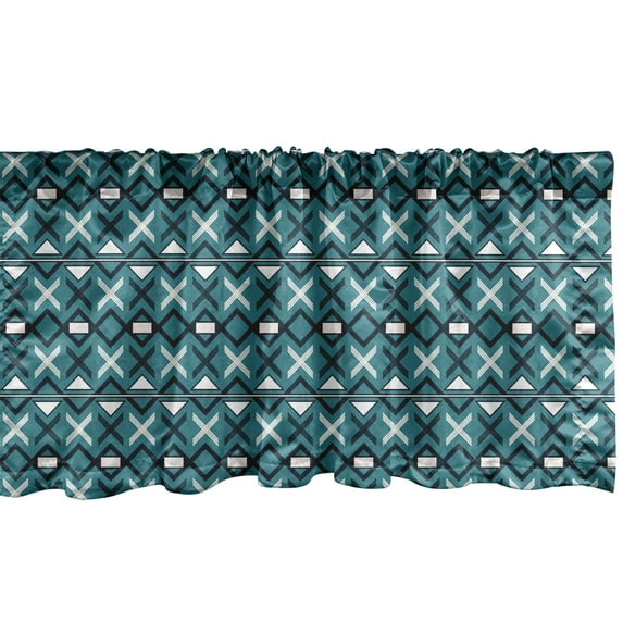 Ambesonne Abstract Window Valance, Manifold Geometric Image Crosses Triangles Rectangles Symmetrical Design, Curtain Valance for Kitchen Bedroom Decor with Rod Pocket, 54" X 12", Teal Dark Blue White