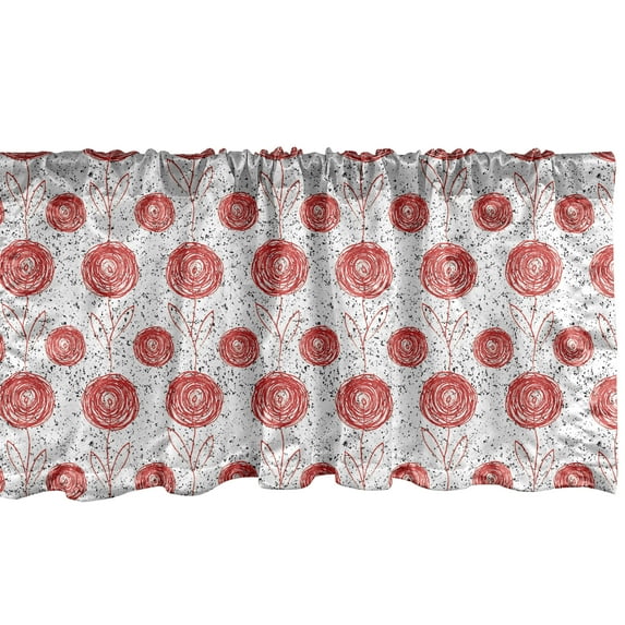 Ambesonne Abstract Window Valance, Modern Doodled Flower, 42" x 18", Vermilion and Charcoal Grey