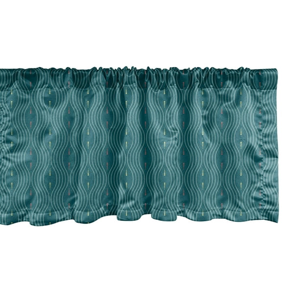 Ambesonne Abstract Window Valance, Modern Wavy Lines and Dots, 54" X 18", Petrol Blue