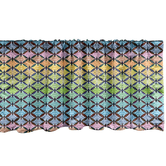 Ambesonne Abstract Window Valance, Modernized Optical Illusion Rhythmic Colorful Rainbow Style Illustration, Curtain Valance for Kitchen Bedroom Decor with Rod Pocket, 54" X 12", Sky Blue Multicolor