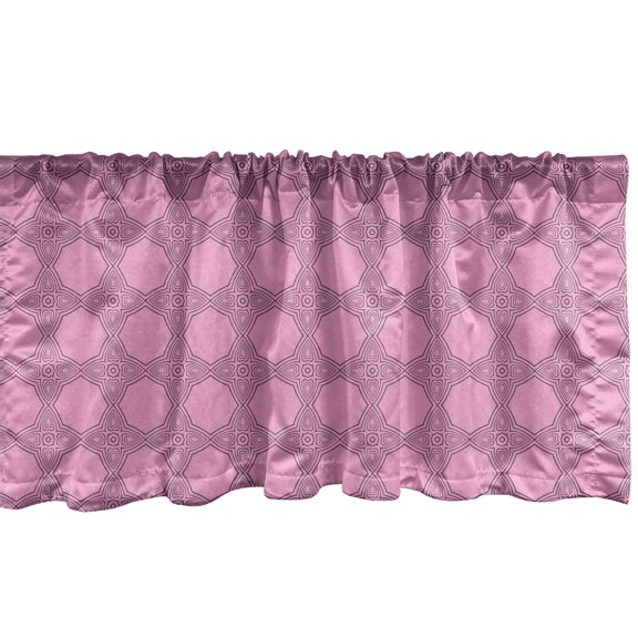 Ambesonne Abstract Window Valance, Monochrome Geometry Inspired Symmetric Repetitive Pattern, Curtain Valance for Kitchen Bedroom Decor with Rod Pocket, 54" X 12", Pink and Charcoal Grey