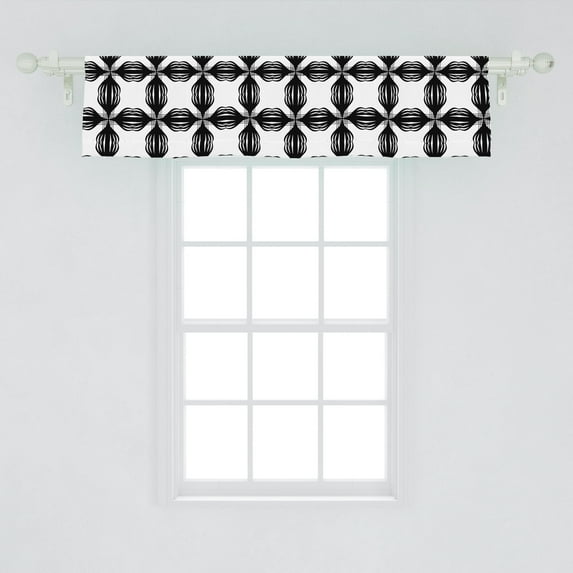 Ambesonne Abstract Window Valance, Monochrome Print of Lines Overlapping Round Long Shapes Abstract Items, Curtain Valance for Kitchen Bedroom Decor with Rod Pocket, 54" X 12", Charcoal Grey White