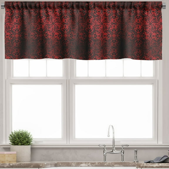Ambesonne Abstract Window Valance, Orient Flowers Leaves Art, 54" X 12", Vermilion and Black