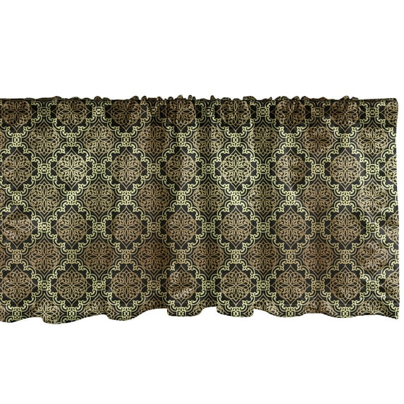Ambesonne Abstract Window Valance, Oriental Damask Motifs, 54" X 12", Charcoal Grey Almond