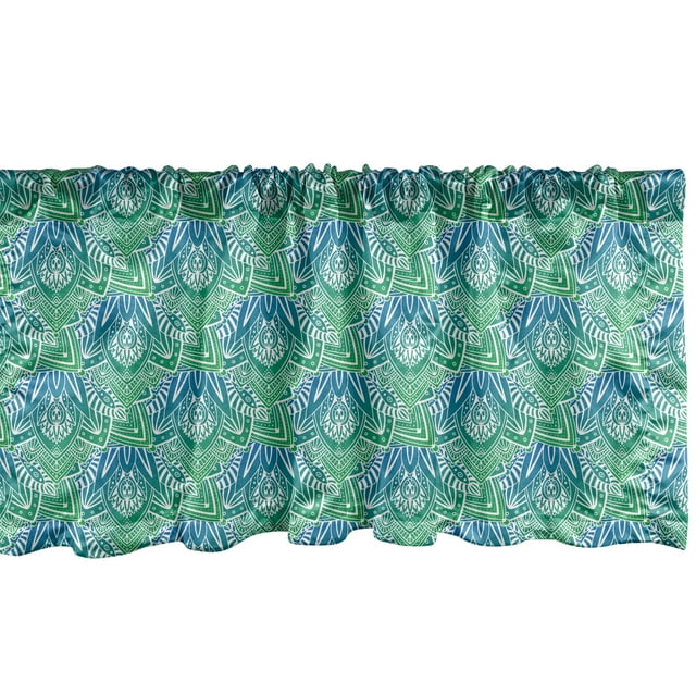 Ambesonne Abstract Window Valance, Ornamental Orient Motifs, 42" x 12", Sea Blue Jade Green