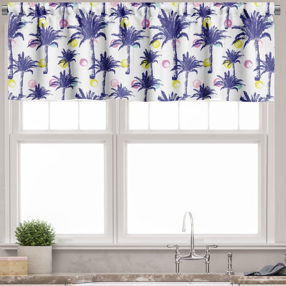 Ambesonne Abstract Window Valance, Palms and Stroked Rounds, 54" X 12", Dark Lavender Multicolor