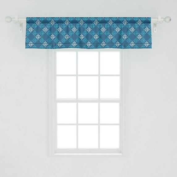 Ambesonne Abstract Window Valance, Polka Dots Forming Diamond Shapes Circles Crossed Squares Rounds Motif, Curtain Valance for Kitchen Bedroom Decor with Rod Pocket, 54" X 12", Petrol Blue Sky Blue