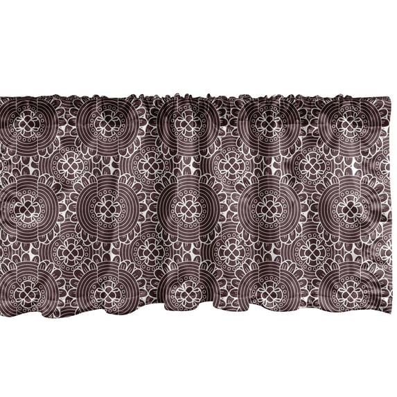 Ambesonne Abstract Window Valance, Primitive Geometric Tribal Art with Intricate Round Forms Overlapping Design, Curtain Valance for Kitchen Bedroom Decor with Rod Pocket, 54" X 12", Brown and White