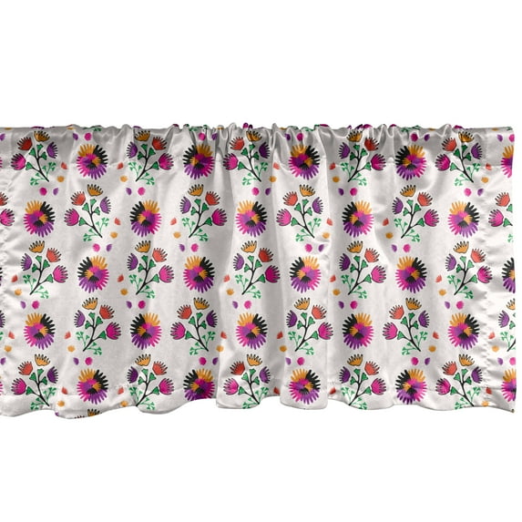 Ambesonne Abstract Window Valance, Quirky Cartoonish Floral, 42" x 12", Multicolor