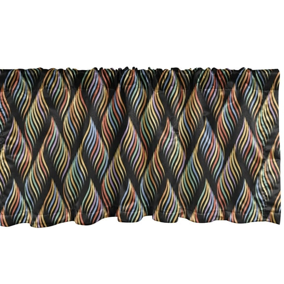 Ambesonne Abstract Window Valance, Rainbow Style Swirled Stripes Modern Artwork on a Dark Background, Curtain Valance for Kitchen Bedroom Decor with Rod Pocket, 54" X 12", Charcoal Grey Multicolor