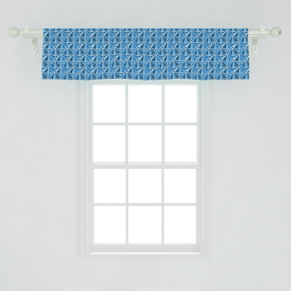 Ambesonne Abstract Window Valance, Repetitive Modern Circles Aquatic Tones Classic Design Illustration, Curtain Valance for Kitchen Bedroom Decor with Rod Pocket, 54" X 12", Dark Sky Blue and White