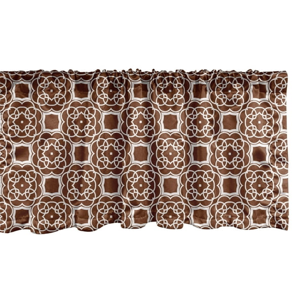 Ambesonne Abstract Window Valance, Repetitive Simple Pattern with Geometric Nested Motifs Continuing Style, Curtain Valance for Kitchen Bedroom Decor with Rod Pocket, 54" X 12", Chocolate and White