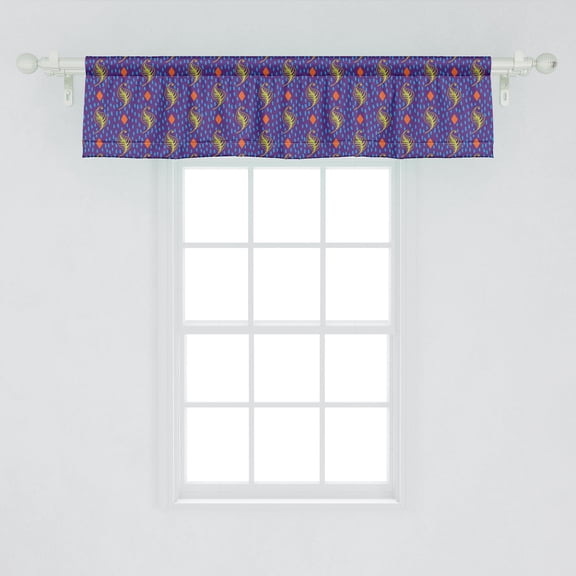 Ambesonne Abstract Window Valance, Repetitive Tropical Leaves Colorful and Rhombus Inspired Demonstration, Curtain Valance for Kitchen Bedroom Decor with Rod Pocket, 54" X 12", Vermilion Purple Green