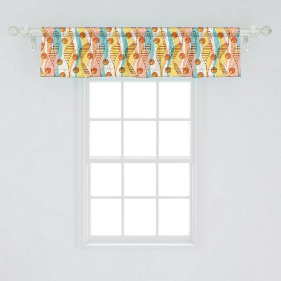 Ambesonne Abstract Window Valance, Retro Geometric Pattern with Colorful Wavy Lines Round and Helix Jumble Motif, Curtain Valance for Kitchen Bedroom Decor with Rod Pocket, 54" X 12", Multicolor
