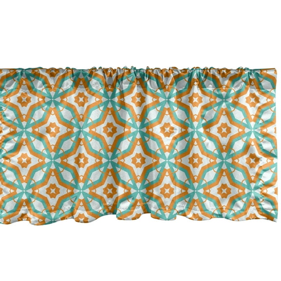 Ambesonne Abstract Window Valance, Retro Geometric Pattern of Intersecting Shapes Design, Curtain Valance for Kitchen Bedroom Decor with Rod Pocket, 54" X 12", Dark Seafoam Orange