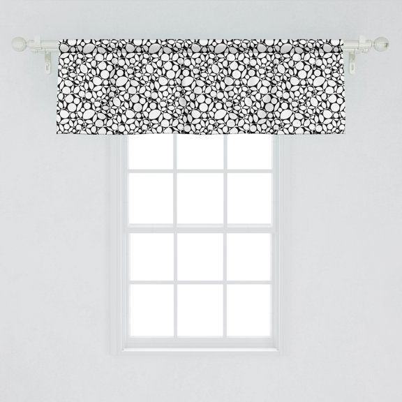 Ambesonne Abstract Window Valance, Retro Style Circles in Monochrome Repeating Graphic Geometric Artwork, Curtain Valance for Kitchen Bedroom Decor with Rod Pocket, 54" X 18", Charcoal Grey and White
