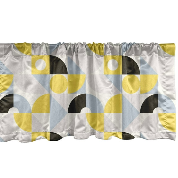 Ambesonne Abstract Window Valance, Simple Geometric Symbols, 54" X 18", Mustard and Charcoal Grey